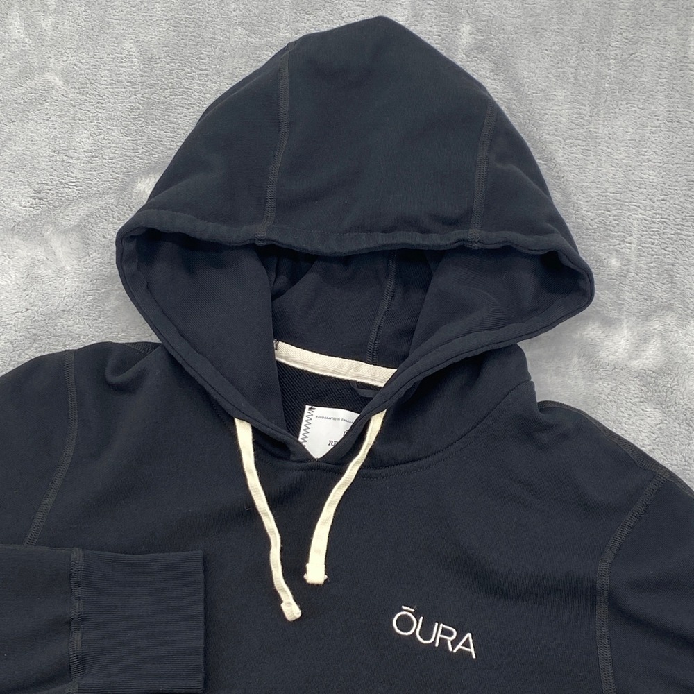 Reigning Champ Men Small Black Cotton French Terry Hoodie Sweatshirt OURA LOGO
